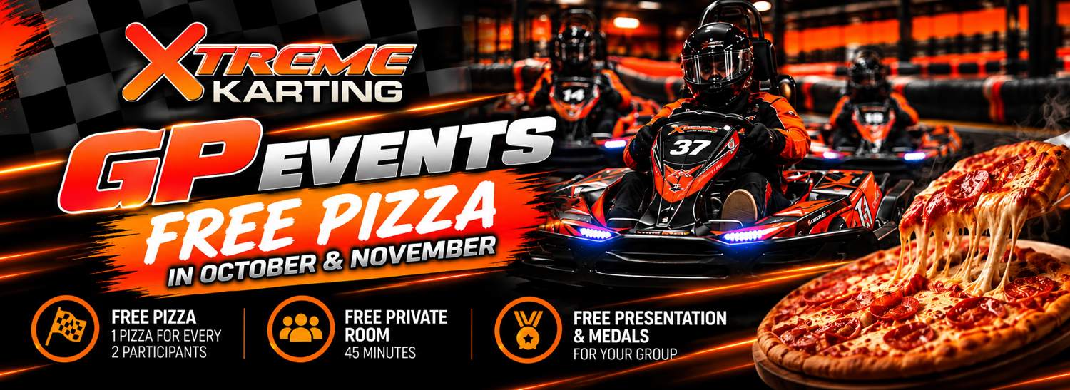 Xtreme Karting GP Event Free Pizza and Private Event Space